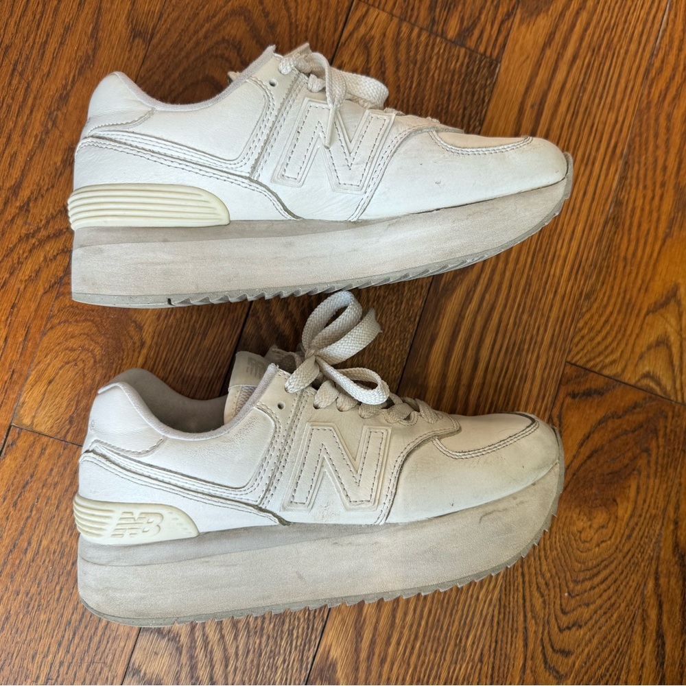 New Balance White Sneakers 574+ Platform - Picture 5 of 9